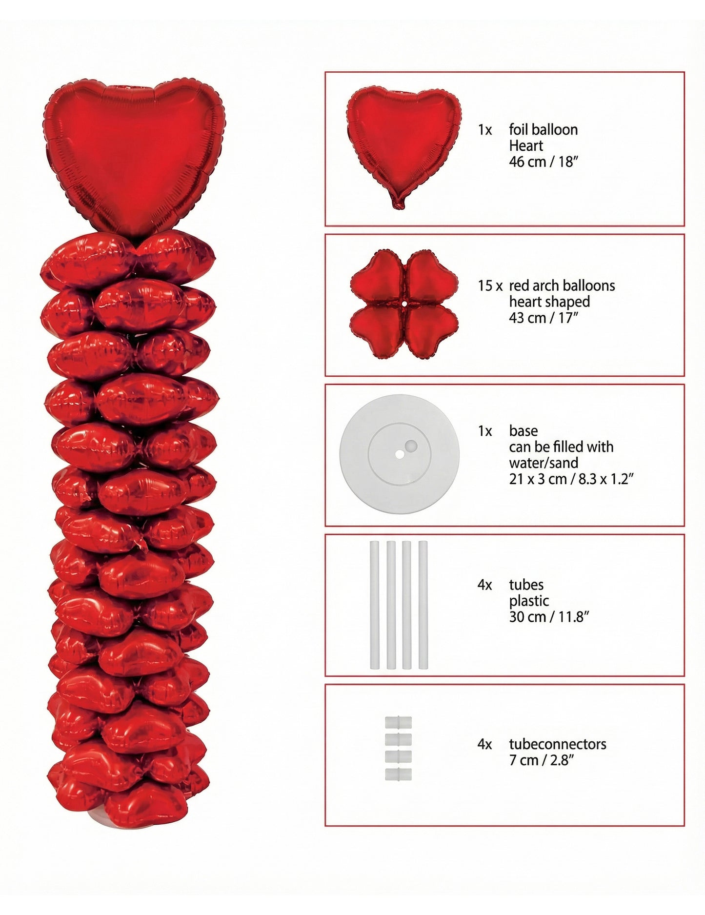 Komplet za izdelavo stolpcev iz folijskih balonov v obliki srca za Valentinovo, 160 kosov cm
