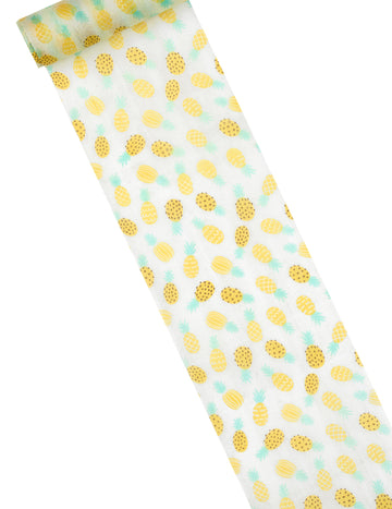 Netkani tekač za mizo z belim in rumenim vzorcem ananasa, 15 cm x 5 m