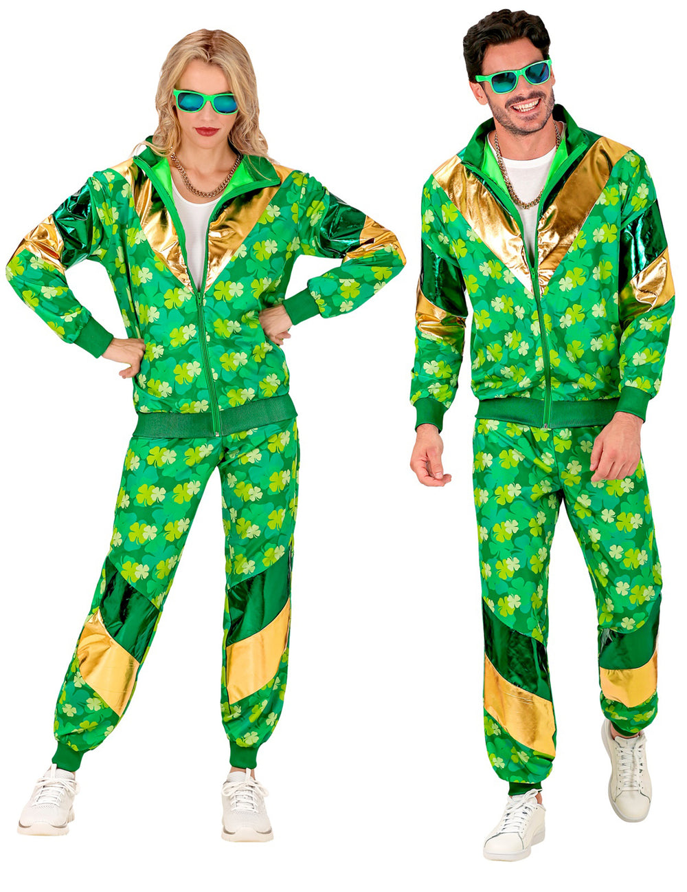 Vue d'ensemble homme et femme du survêtement à trèfles Saint Patrick pour adulte