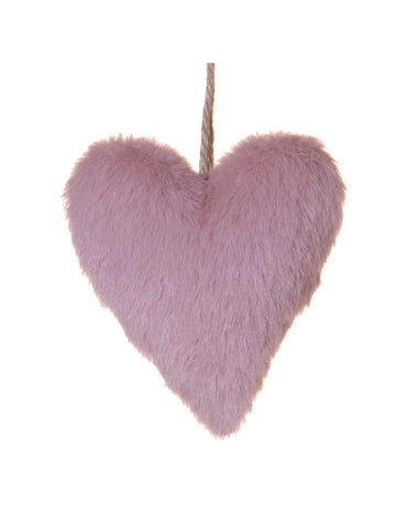 Obesek srce iz rožnatega krzna 12 cm za božično drevo 