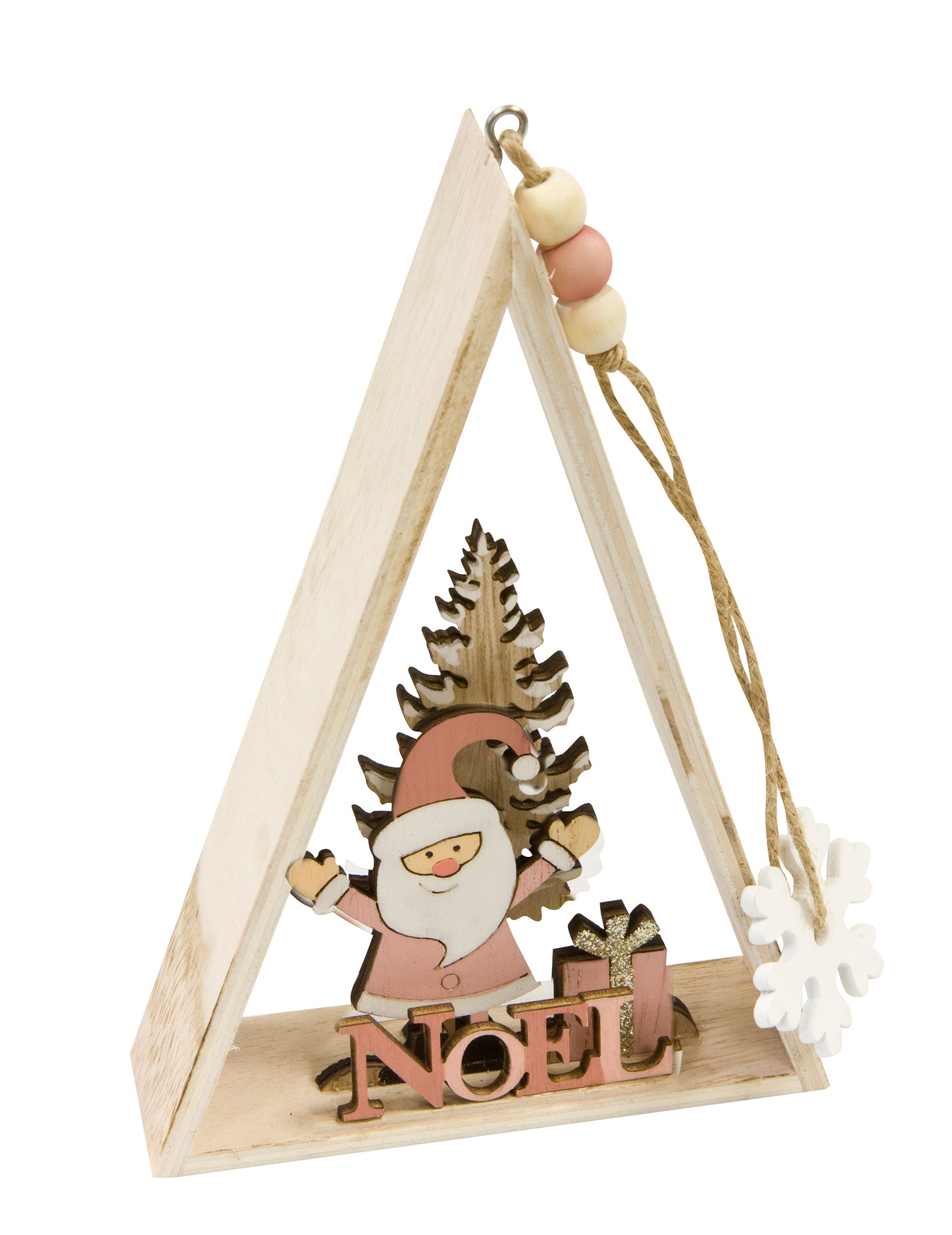 Lesena viseča Božiček roza trikotna dekoracija 29 x 6 x 3,5 cm