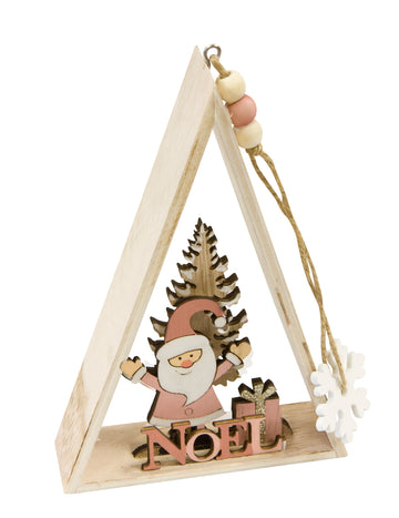 Lesena viseča Božiček roza trikotna dekoracija 29 x 6 x 3,5 cm