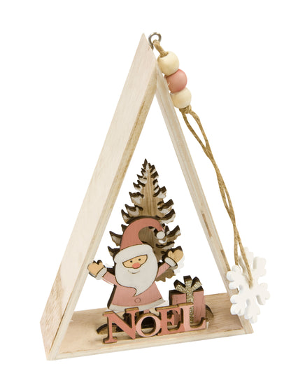 Lesena viseča Božiček roza trikotna dekoracija 29 x 6 x 3,5 cm