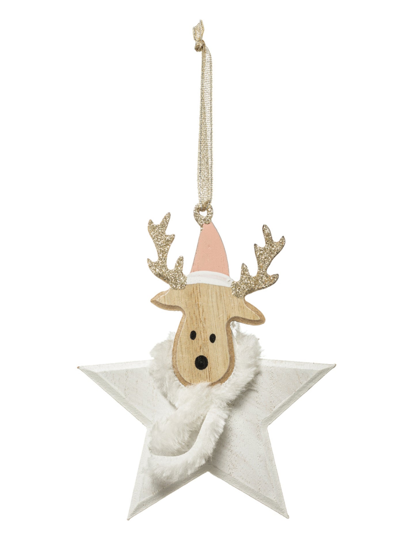Lesena viseča dekoracija v obliki zvezde severnih jelenov 14 cm za jelko