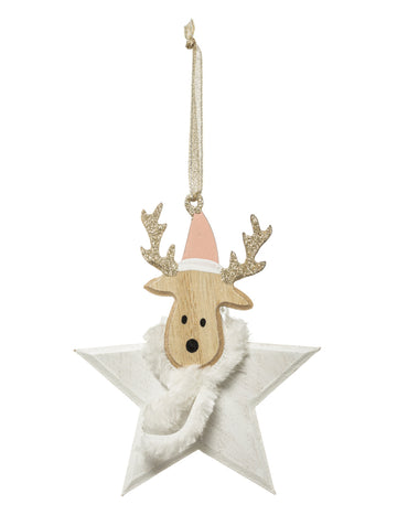 Lesena viseča dekoracija v obliki zvezde severnih jelenov 14 cm za jelko