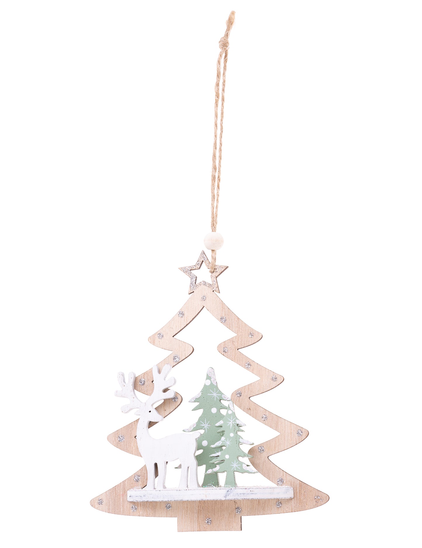 Viseča dekoracija in pokrajina iz jelkinega lesa 11 cm Naključna barva z jeleni