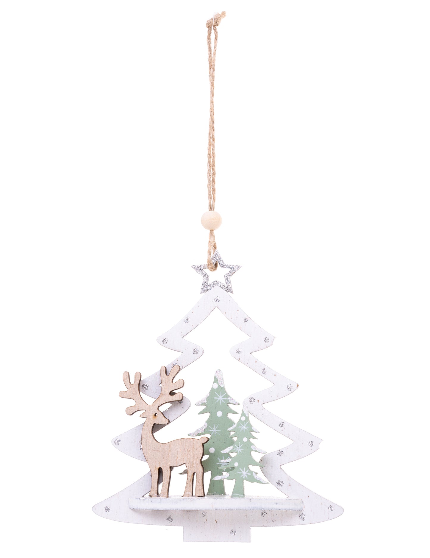 Viseča dekoracija in pokrajina iz jelkinega lesa 11 cm Naključna barva z jeleni