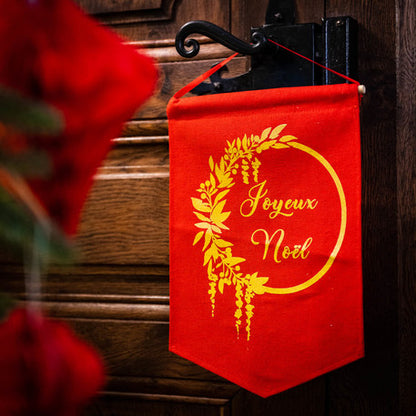 Božična viseča dekoracija iz lana, rdeča z zlatim kosmičenjem, 20 x 30 cm cm dekorativni
