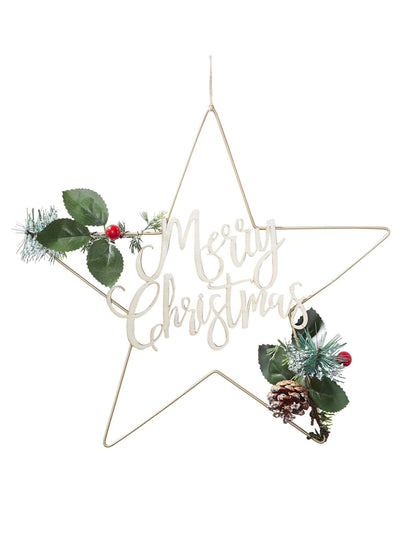 Zlati kovinski viseči okrasek Vesel božič zvezda 32 cm Okrasitev božičnega drevesca