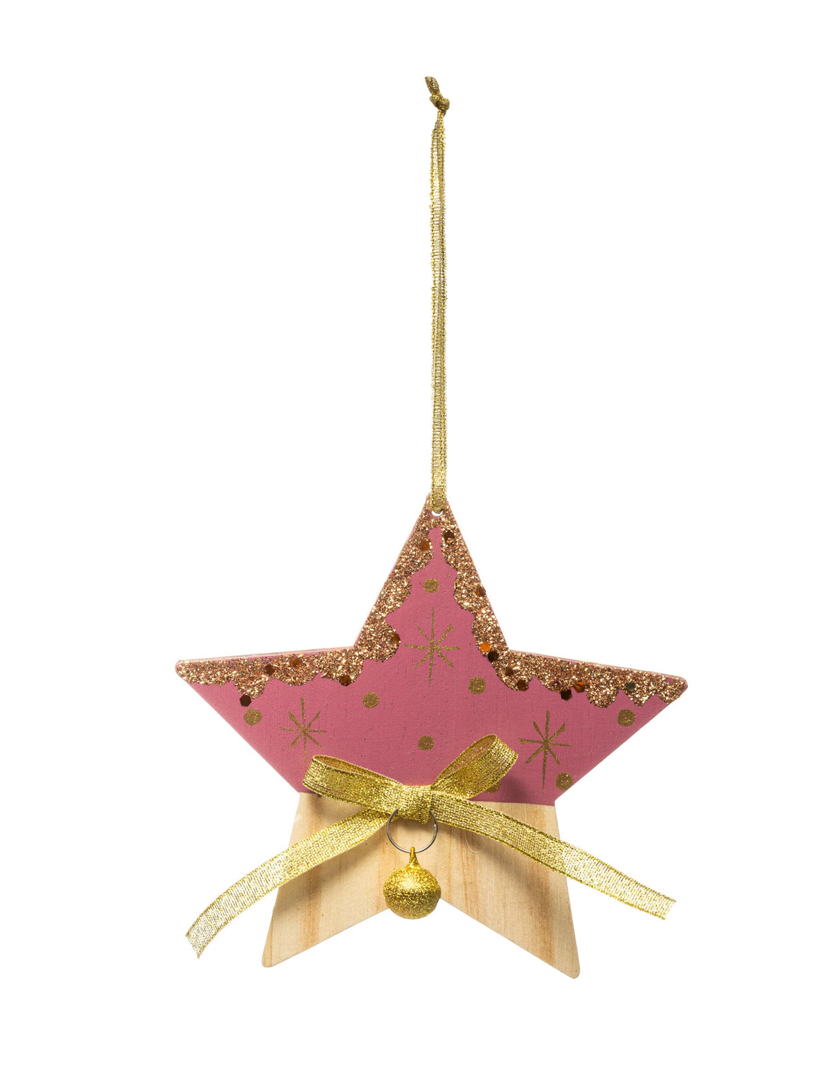 Suspension étoile pour décoration rose et bois à motifs dorés