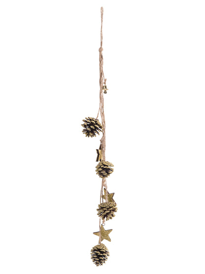 Suspension pomme de pin et étoiles paillettes or