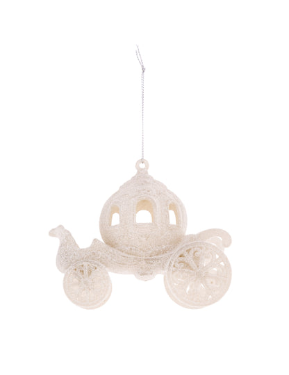 Okrasek za božično drevo v obliki vilinske kočije 11 cm s srebrnimi bleščicami