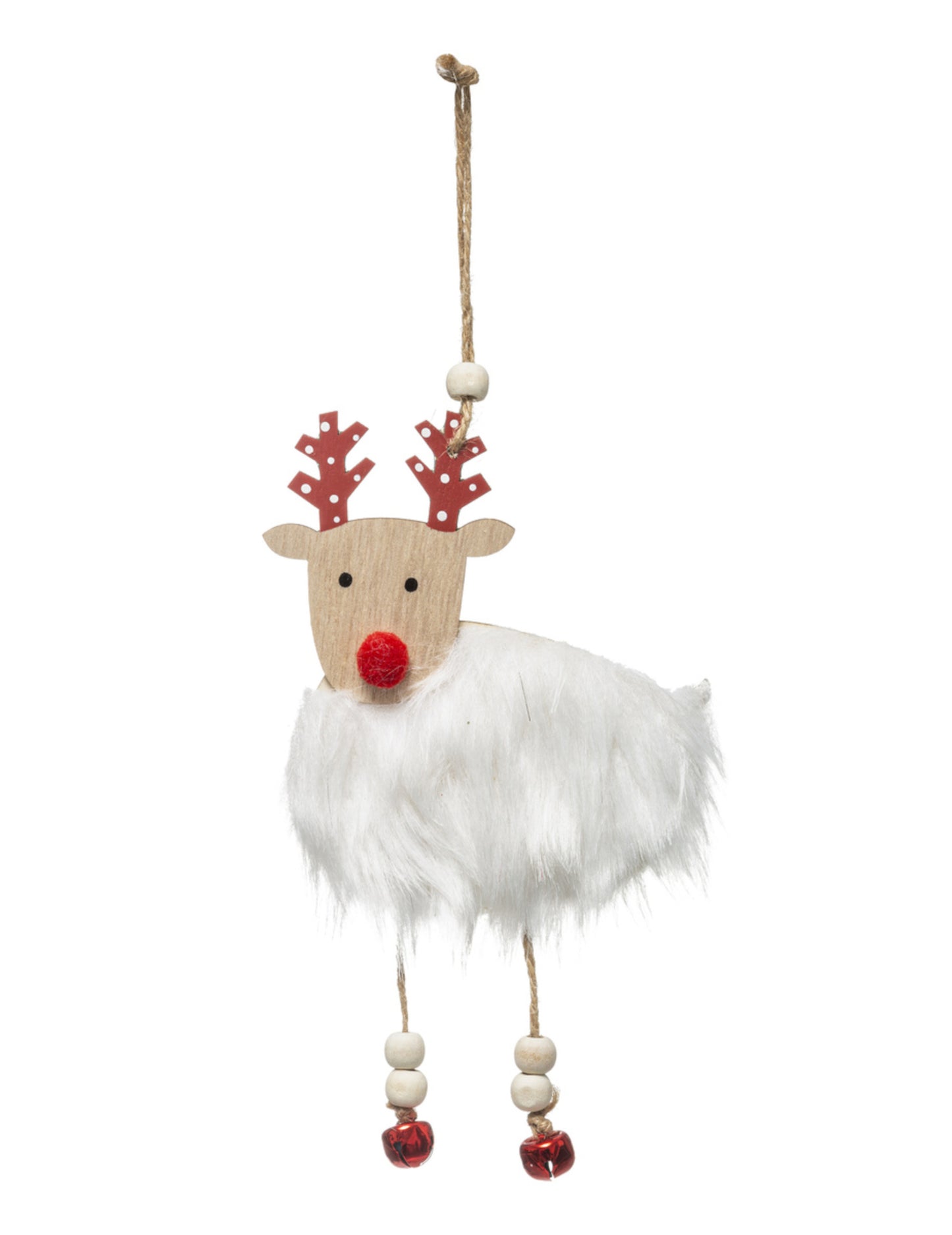 Lesen viseči okrasek v obliki severnega jelena s krznom in zvončki 18 cm