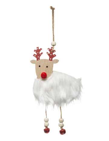 Lesen viseči okrasek v obliki severnega jelena s krznom in zvončki 18 cm