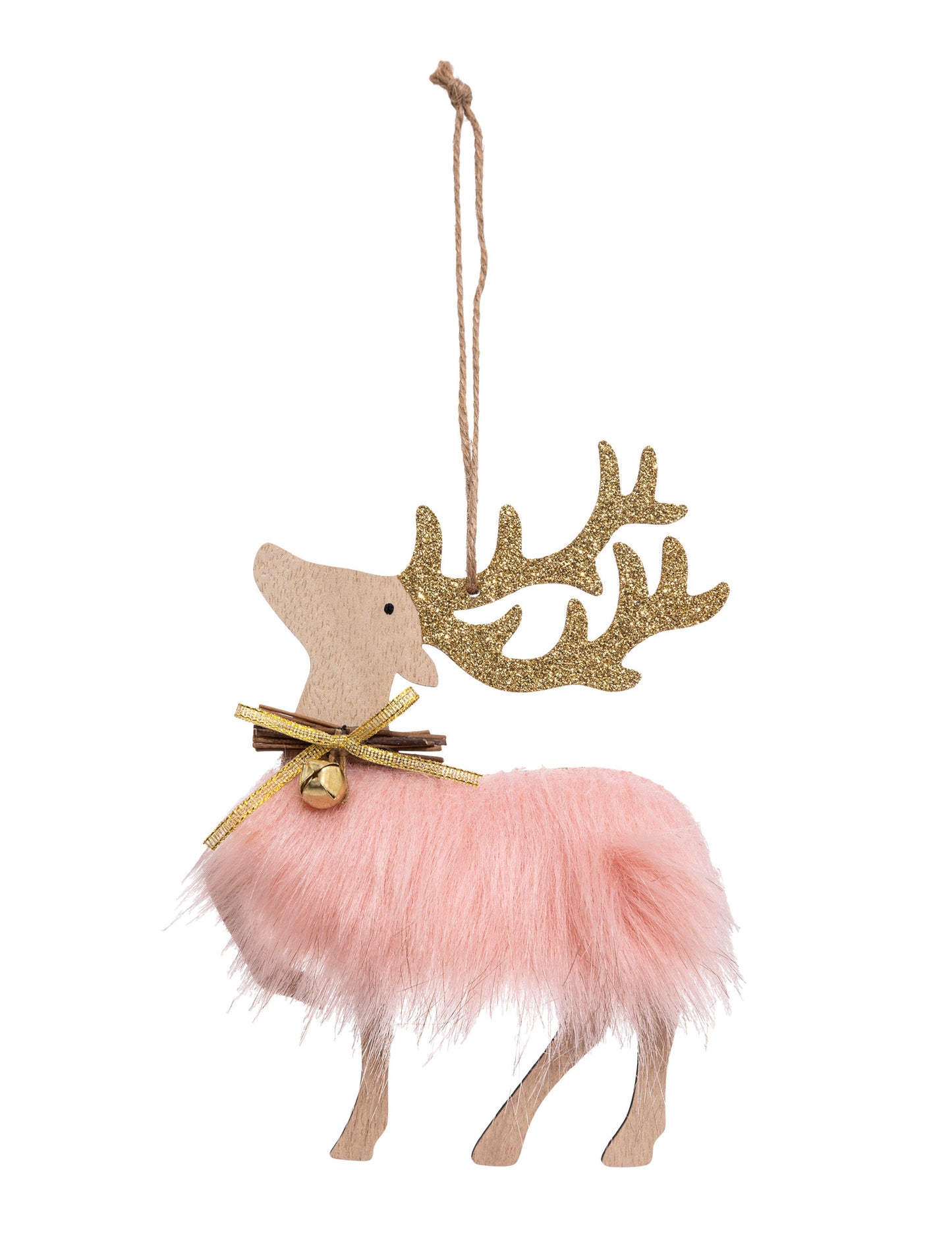 Viseča svetilka z motivom severnega jelena 17,5 cm v roza bleščeči tkanini
