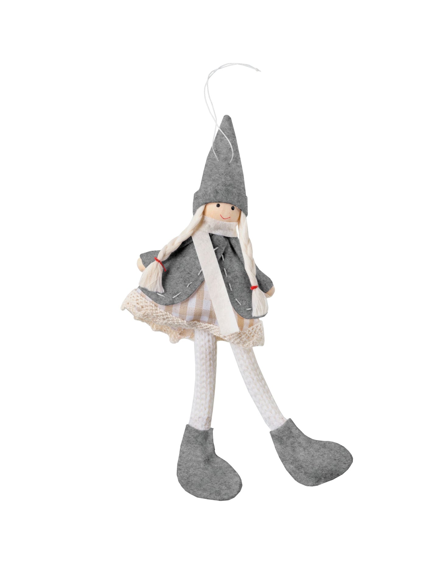 Suspension poupée de Noël pour décoration grise et blanche