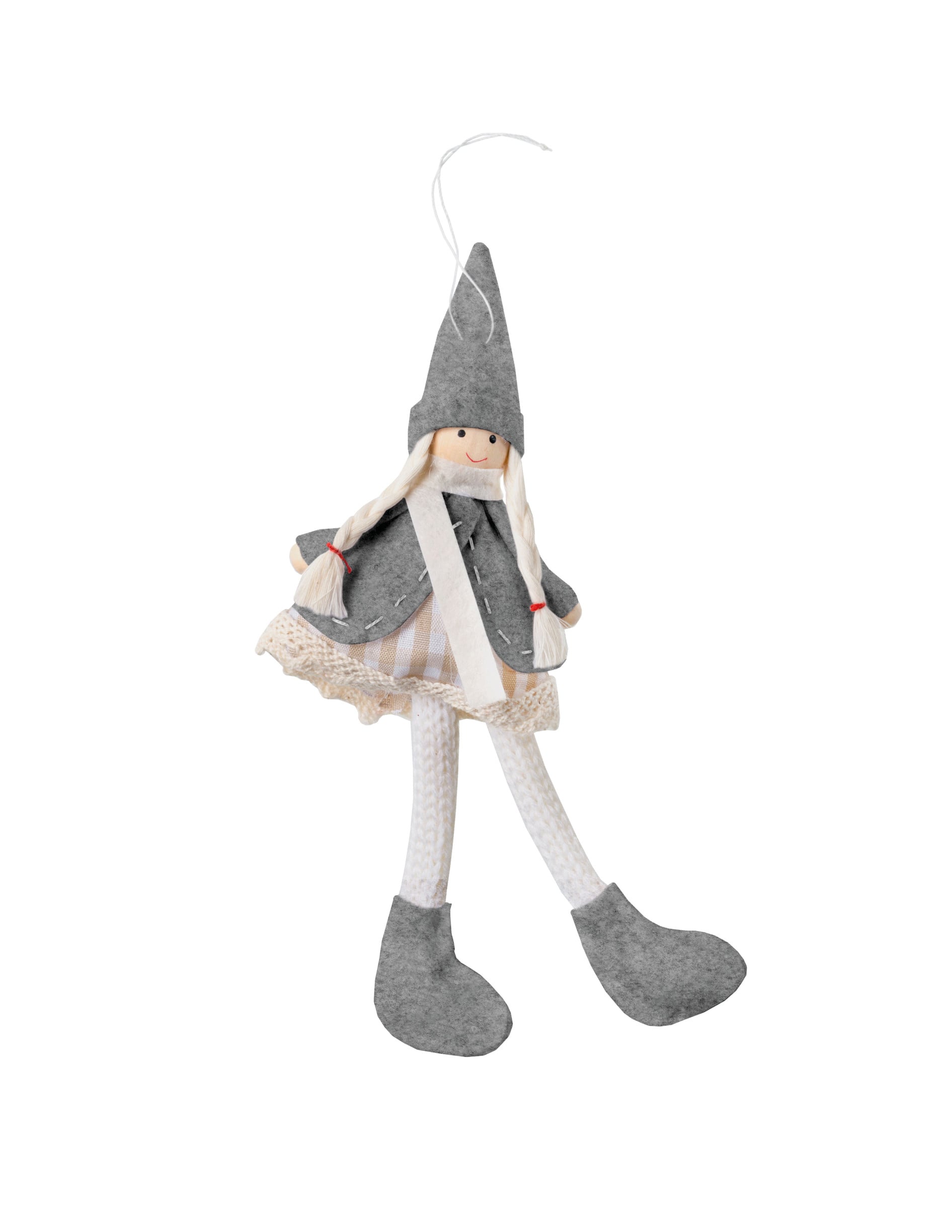Suspension poupée de Noël pour décoration grise et blanche