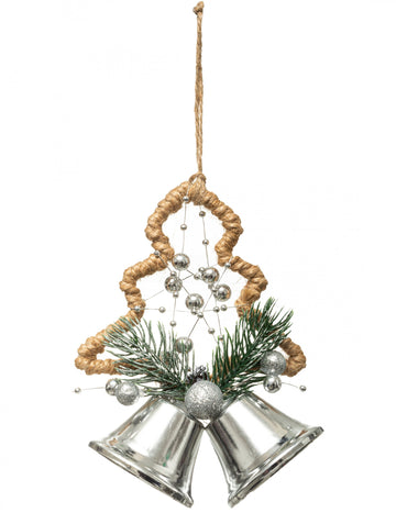 Viseča dekoracija smreka in srebrni zvončki 12 cm 