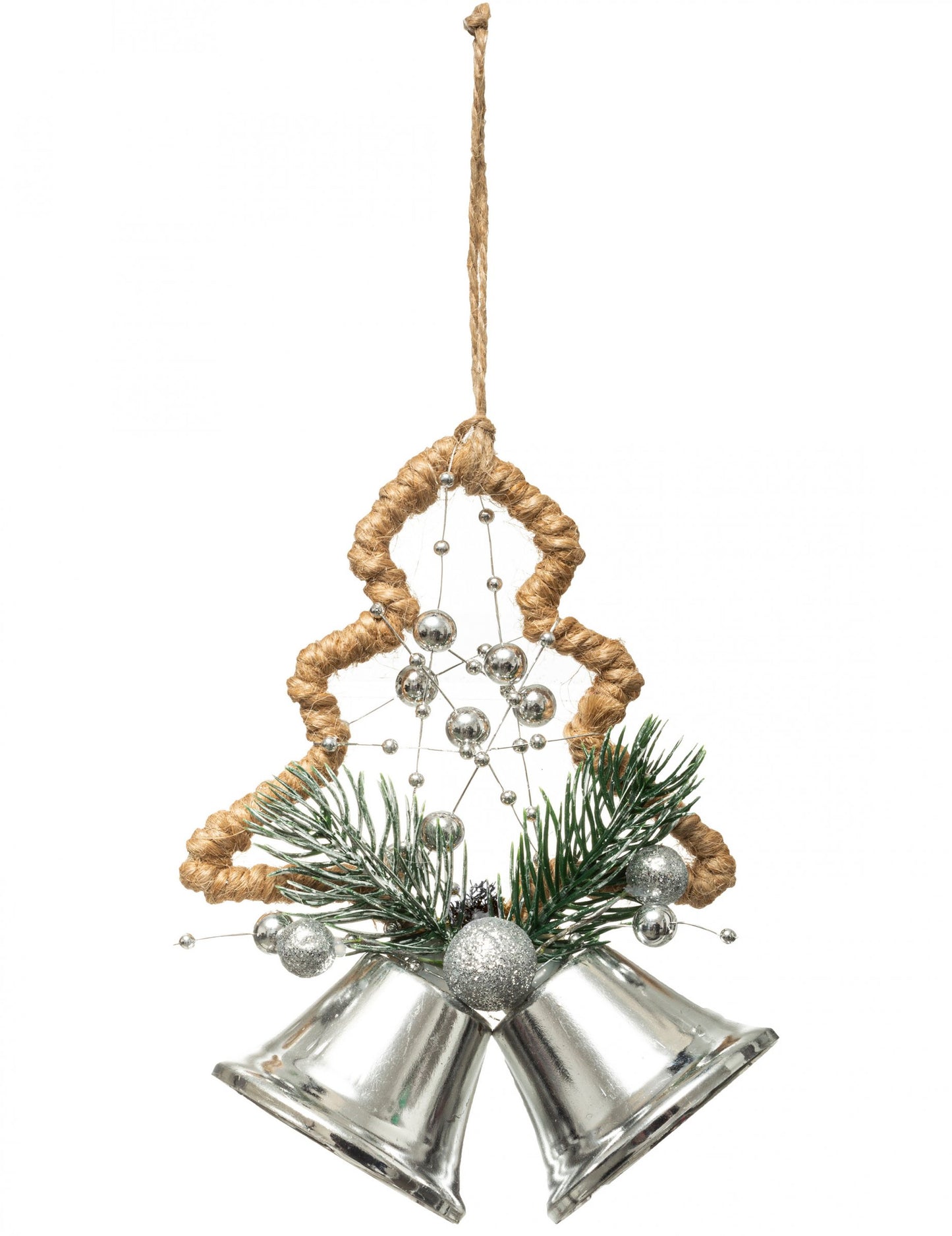 Viseča dekoracija za božično drevo in srebrne zvončke 12 cm vrv