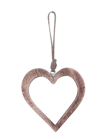 Lesena srčna viseča dekoracija za božično drevo 15 cm 