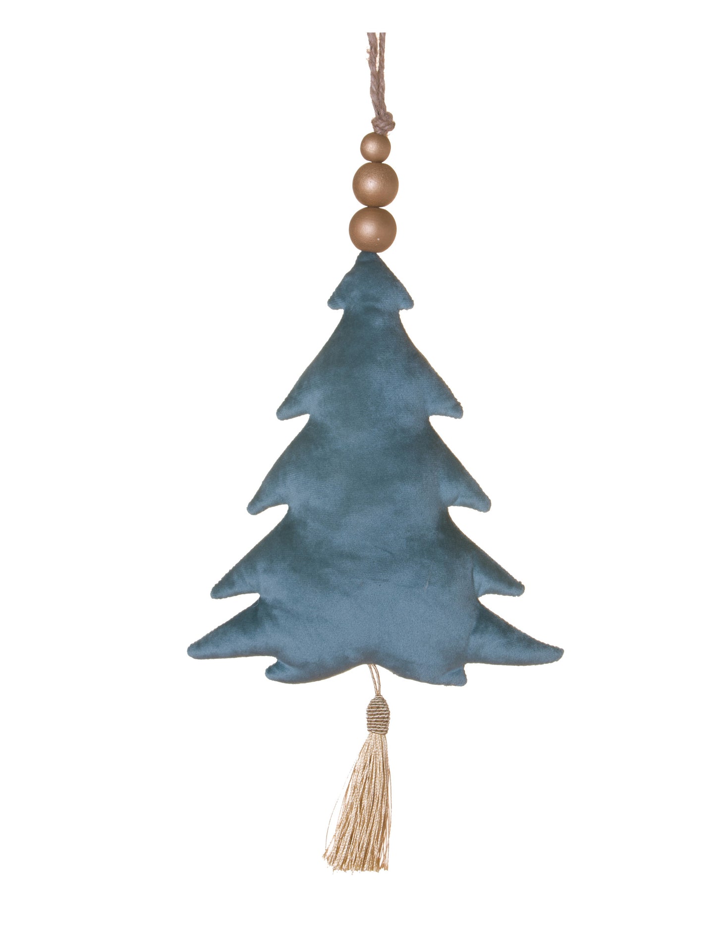 Modri žametni okrasek za božično drevo 22 cm, slonokoščena resica in biseri