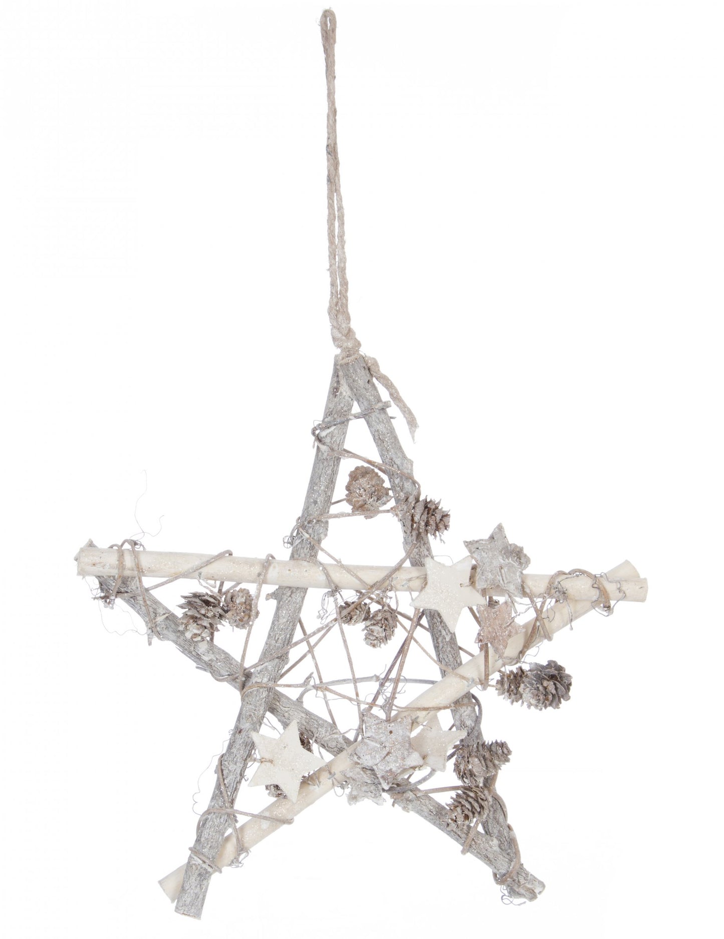 Lesena viseča dekoracija Polar Star 28 cm bela in srebrna