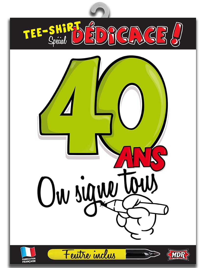 T-shirt Age 40 ans pour adulte blanc avec inscription 40 ans et feutre inclus