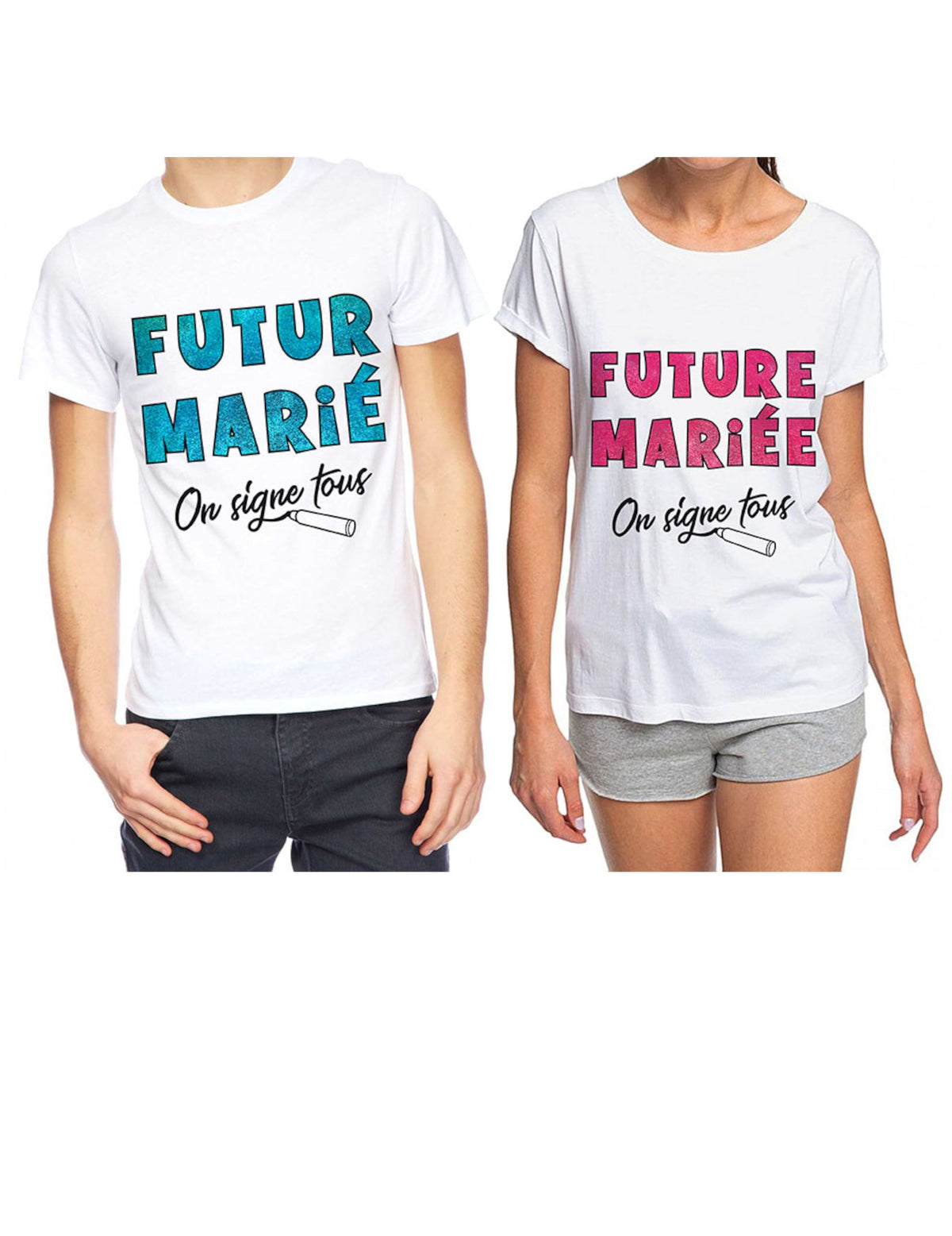 Modèles pour futur marié et future mariée du T-shirt Enterrement de vie de jeune fille