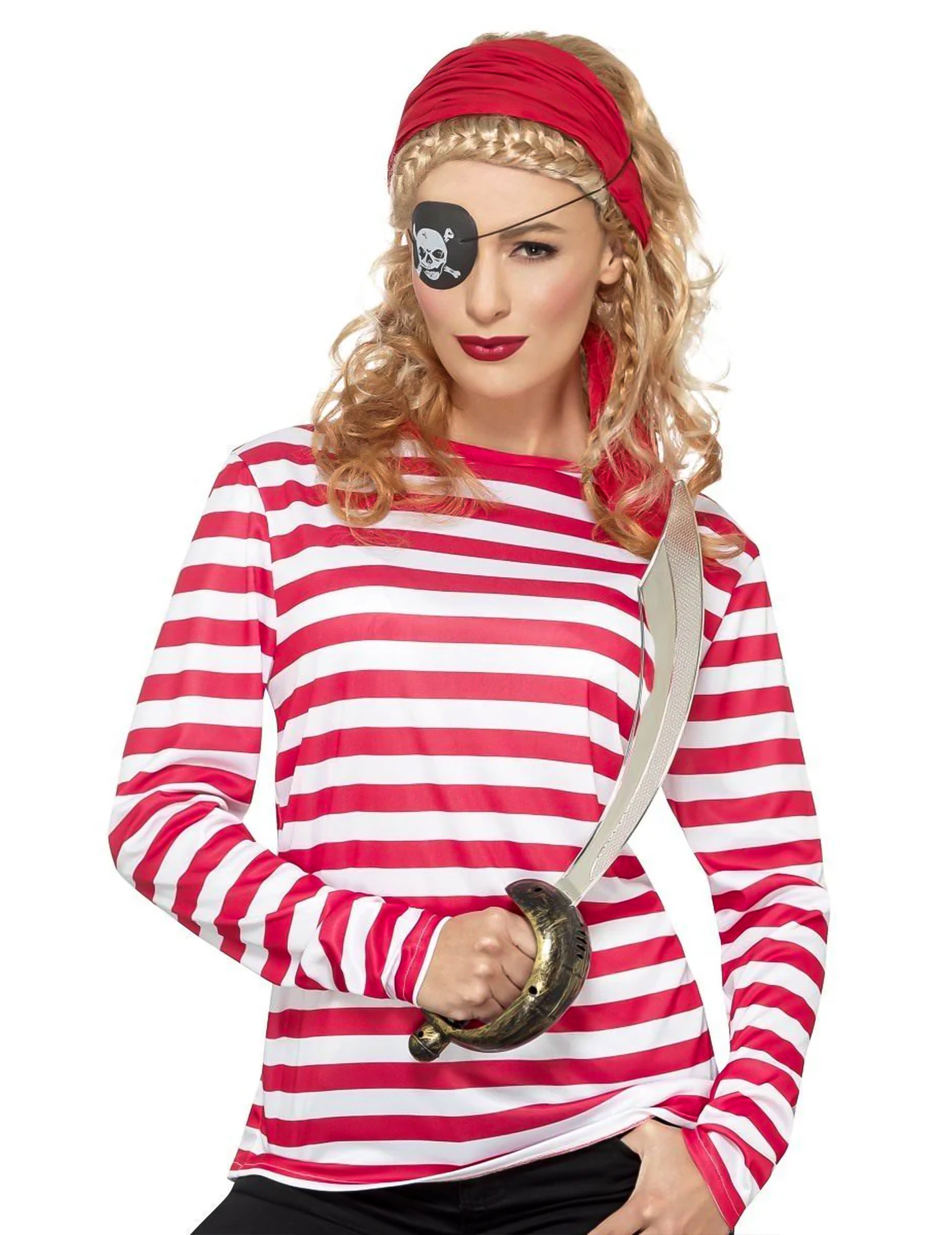 T-shirt rayé pirate pour adulte rouge et blanc