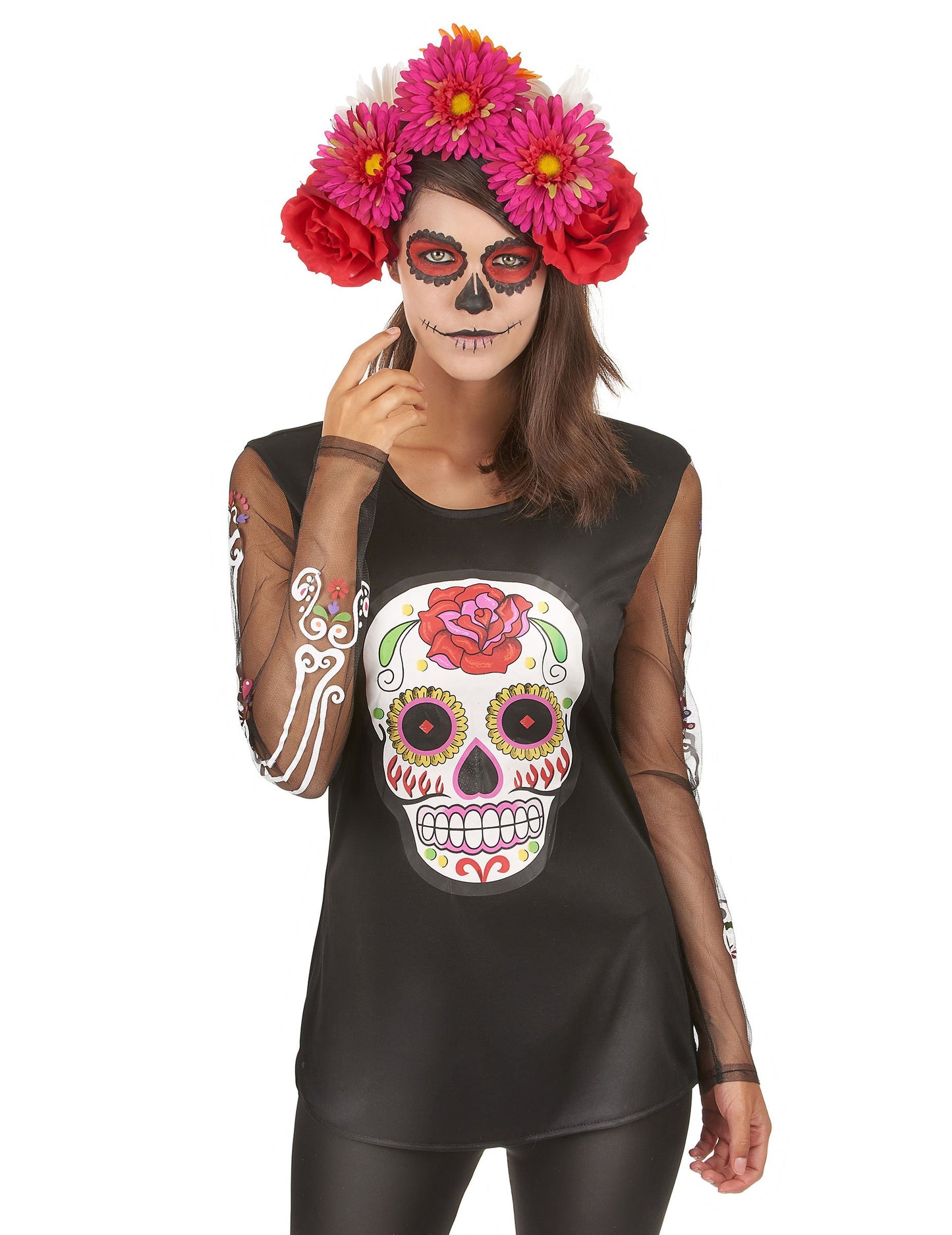 Barvna skeletna majica ženska Dia de los Muertos