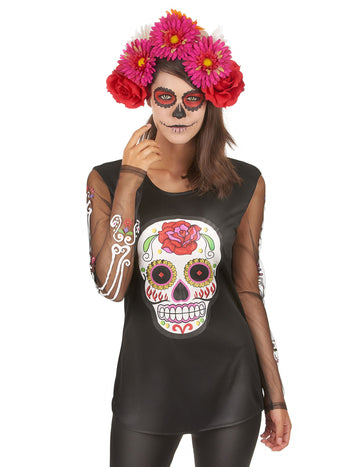 Barvna skeletna majica ženska Dia de los Muertos
