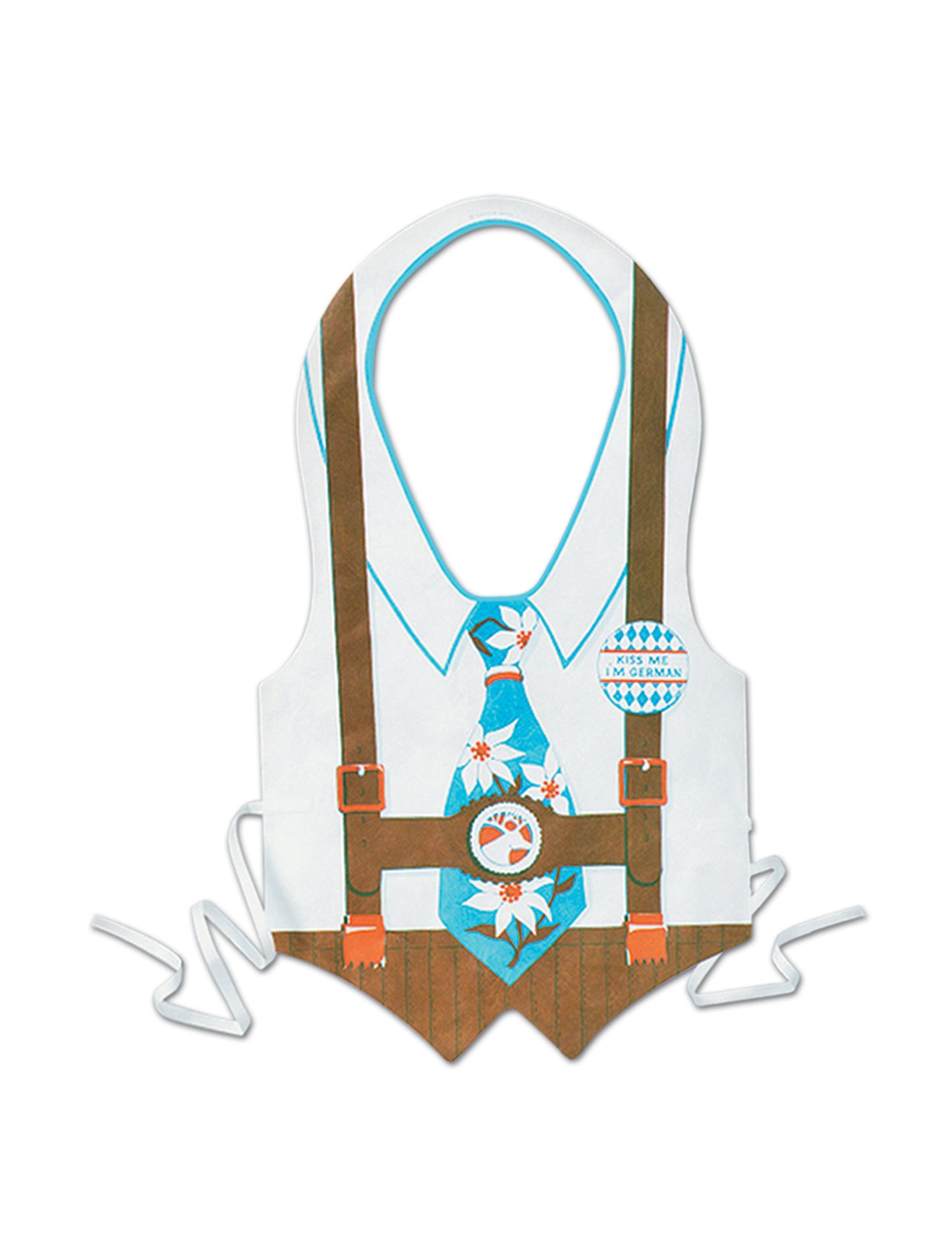 Tablier fête de la bière Edelweiss pour adulte blanc et marron avec cravate bleue fleurie