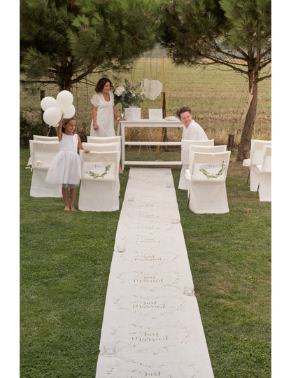 Belo-zlata slovesna preproga "Just Married", 10 m x 75 m cm šik poroka