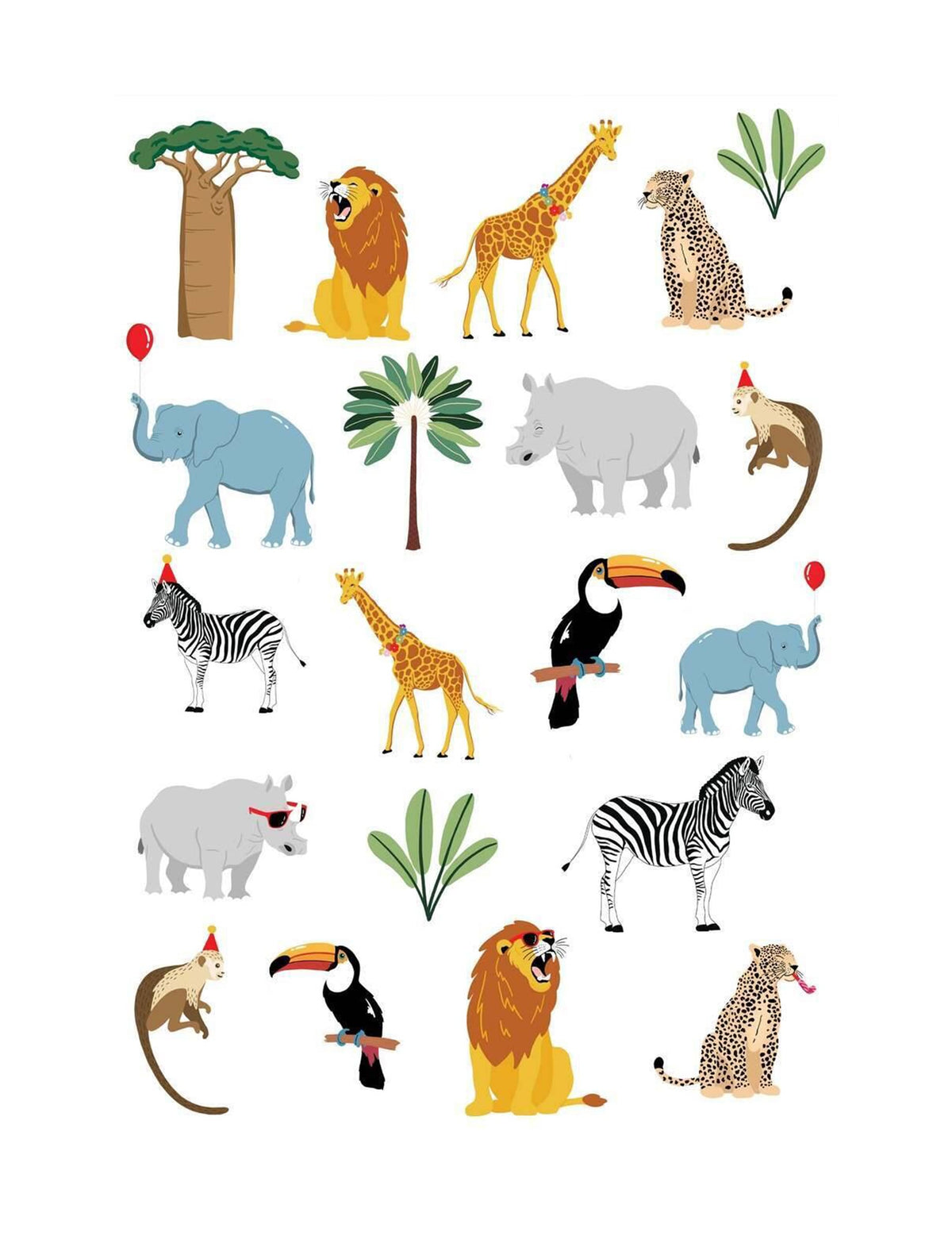 Tatouages animaux de la savane pour enfant multicolores avec motifs festifs