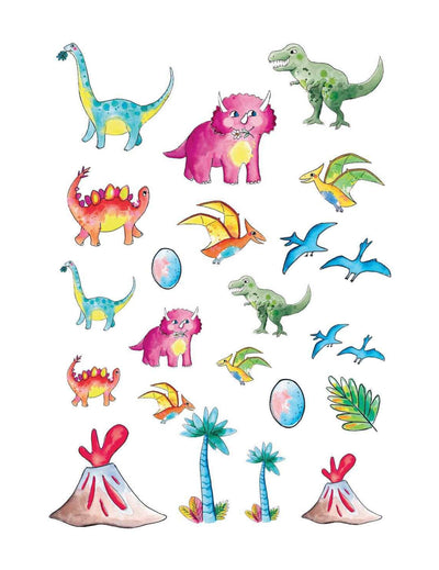 Tatouages dinosaures pour enfant multicolores style aquarelle