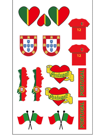 Tatouages temporaires Portugal pour supporter rouges et verts avec drapeaux et blasons