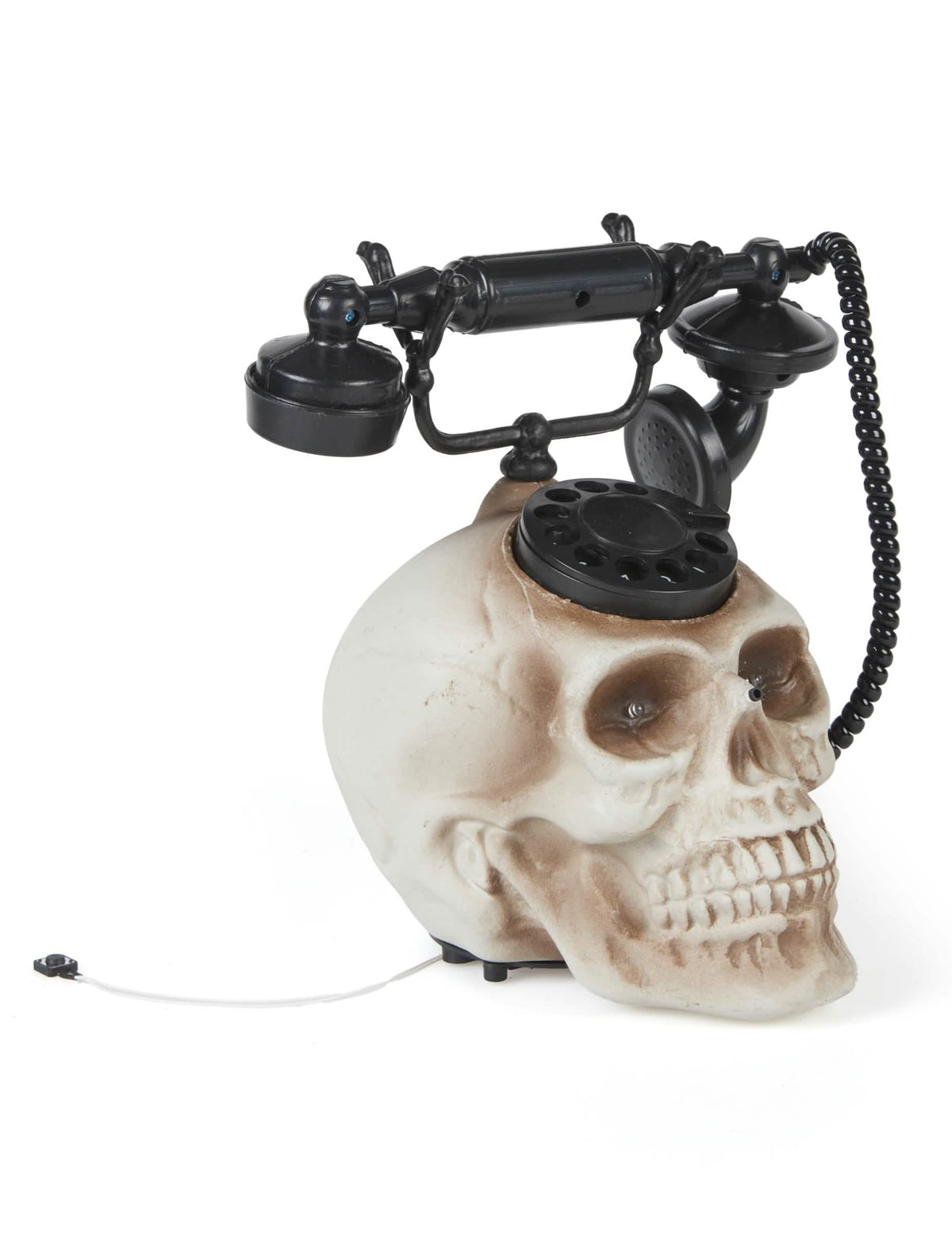 Telefon z lobanjo za dekoracijo za halloween bež in črna z vrtljivim številčnikom