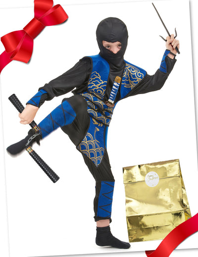Darilni komplet za ninja kostum v modri barvi z dodatki za otroke
