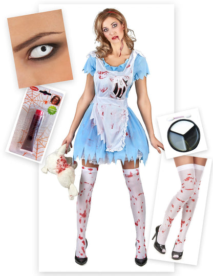 Paket kostuma za žensko zombija Alice za noč čarovnic