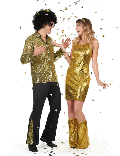 Kostum za par z zlatimi bleščicami za odrasle v disko slogu