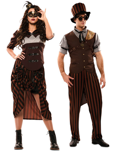 par kostumski steampunk kostum za odrasle v rjavi barvi
