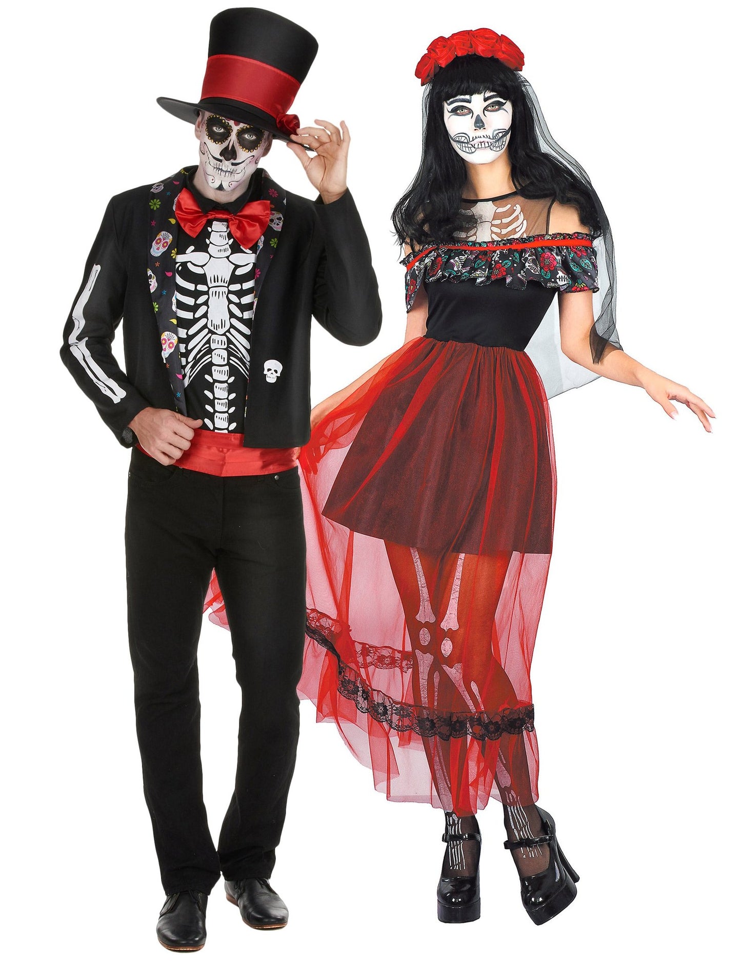 Par kostumska preobleka Skelet Día de los Muertos za odrasle za noč čarovnic