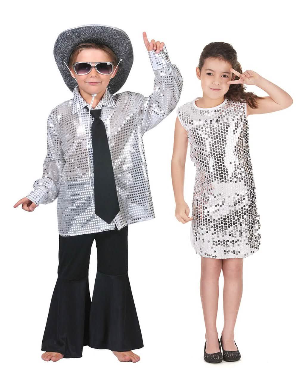 Srebrni disco kostum za par otroke