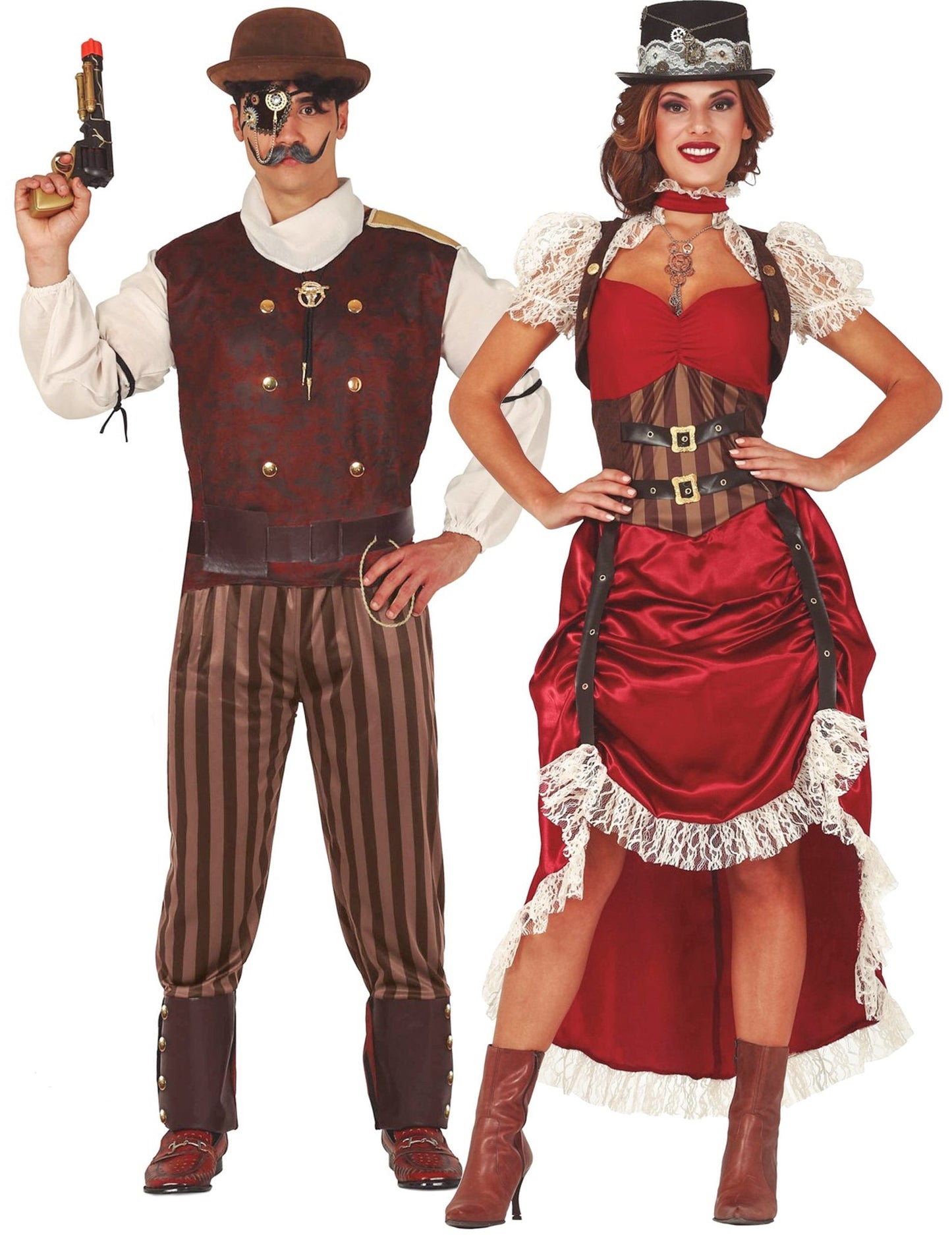 Rdeči odrasli parni kostum steampunk