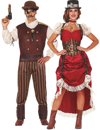 Rdeči odrasli parni kostum steampunk