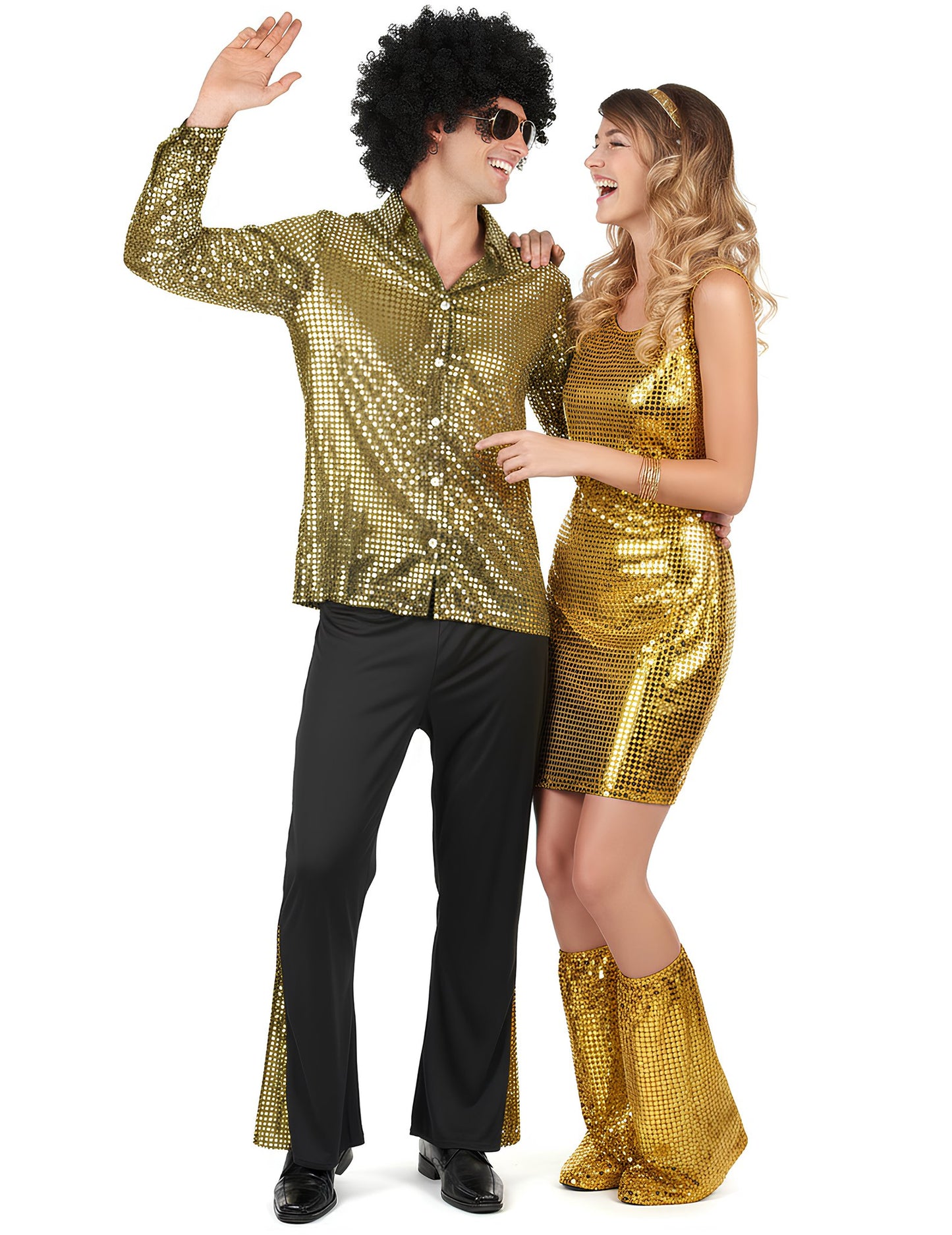 Kostum za par z zlatimi bleščicami za odrasle v disko slogu