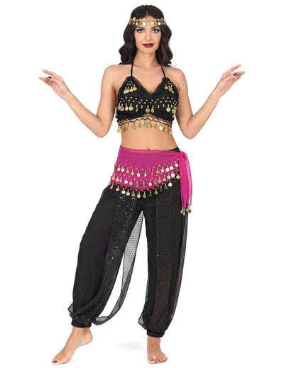 Déguisement complet danseuse orientale noir et rose femme