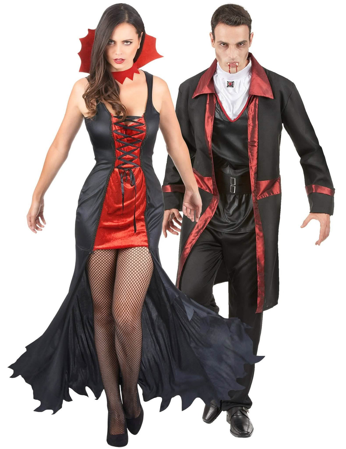 Par kostum vampirja za noč čarovnic, rdeč in črn, za odrasle