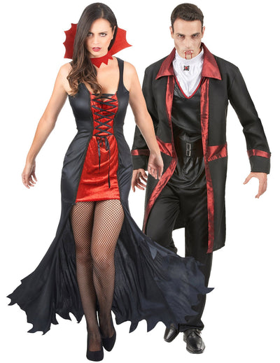 Par kostum vampirja za noč čarovnic, rdeč in črn, za odrasle