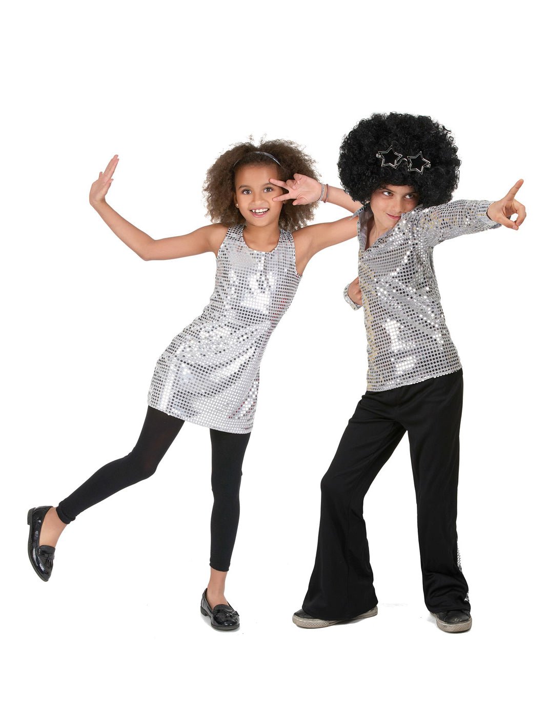 Déguisement de couple disco paillettes argent enfant